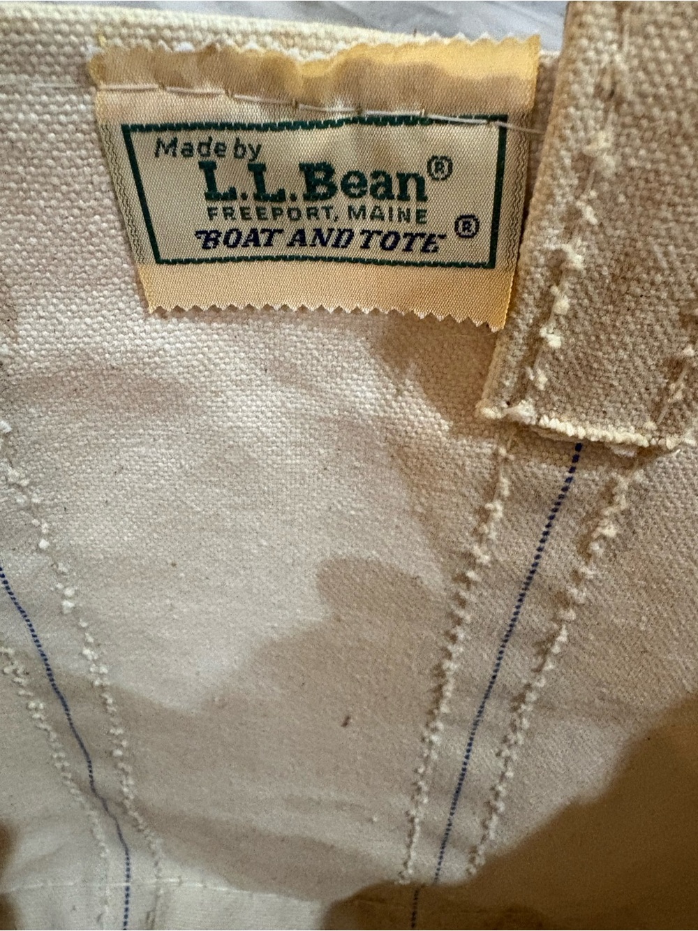 Vintage 1970s L.L. Bean Natural Canvas Boat and Tote with Blue Stitching